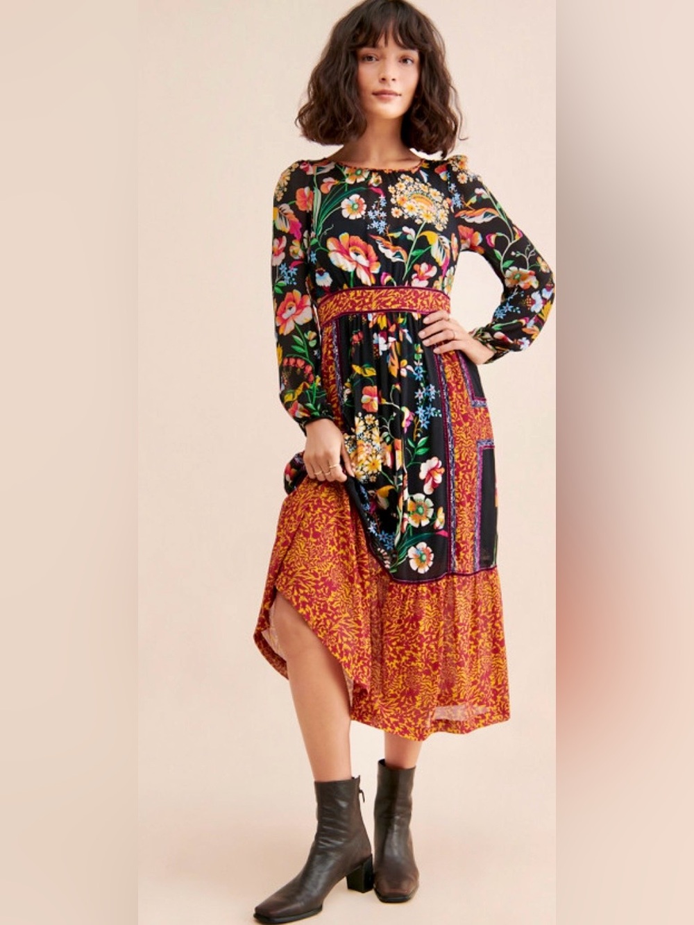Anthropologie Adair Velvet Trimmed Midi Dress - Picture 1 of 11